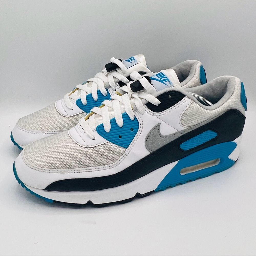 Nike AIR MAX 90 Retro Sneakers / Shoes - Laser Blue & White w/ Lace Locks